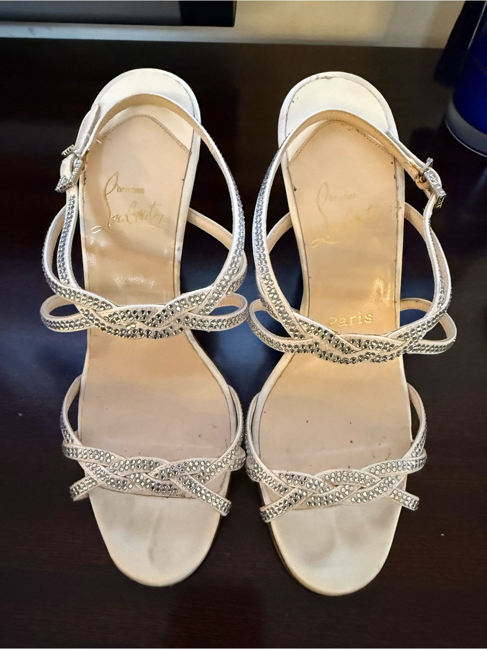 Christian Louboutin white silk and to stone sandals 37.5